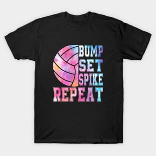 Colorful Teen Girls Volleyball Bump Set Spike Repeat T-Shirt